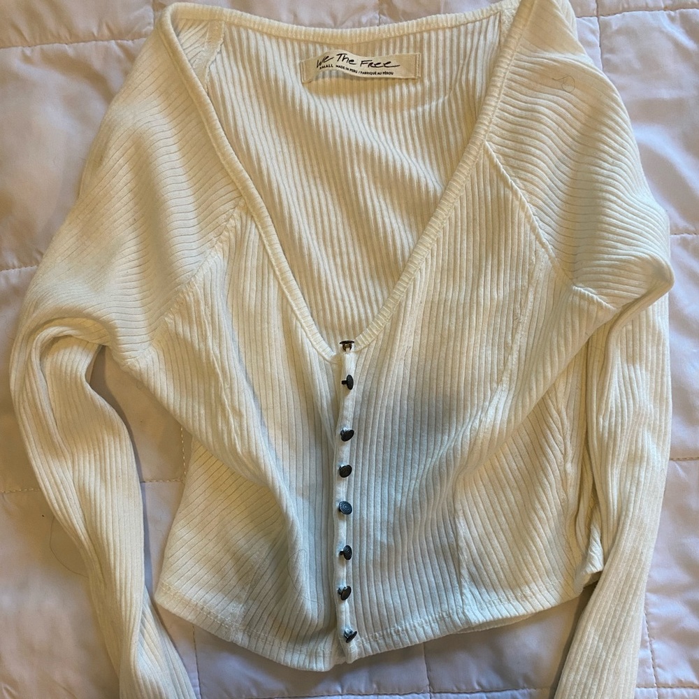 Free People White Cropped long sleeve shirt